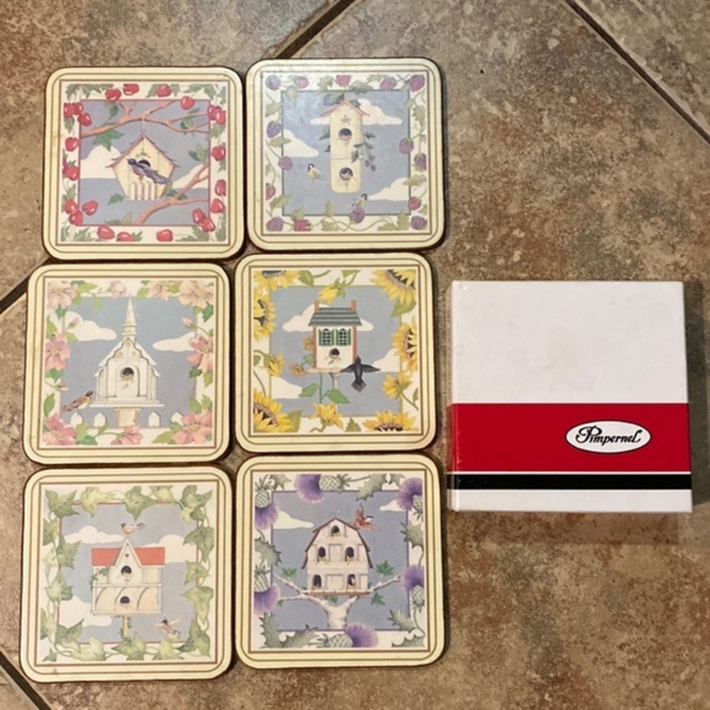 Pimpernel vintage birdhouse design coasters Made‎ in England birds